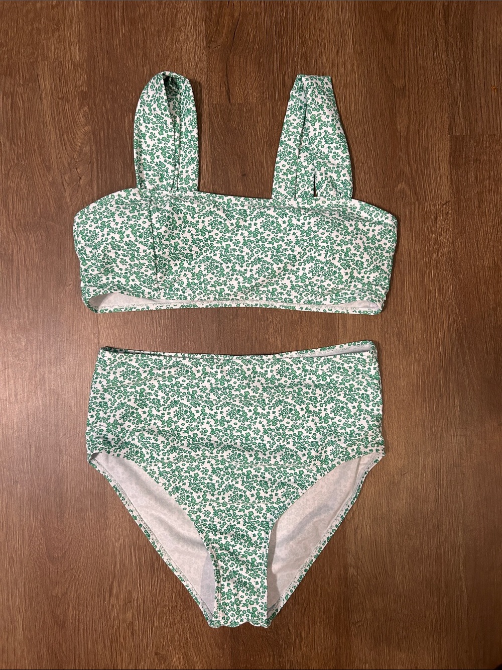 Green Floral High-Waist Bikini Set - Unbranded